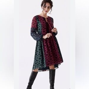 MATILDA JANE Burgundy and blue A Little Party velvet burnout hi lo dress size S